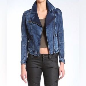 Mavi Dark Blue Jean Janet Asymmetrical Zip Denim Jacket Women’s Sz S Moto